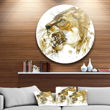 Lioness and Cub - Animal Metal Circle Wall Art